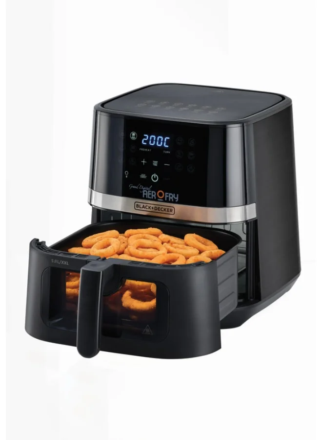 BLACK+DECKER 12-in-1 Digital Air Fryer, 8.5L/2Kg Capacity, Rapid Hot Air Circulation for Frying, Grilling, Baking and Broiling, Brushed Matte Finish, Viewing Window - 5.8 L 1800 W AF5800-B5 Black