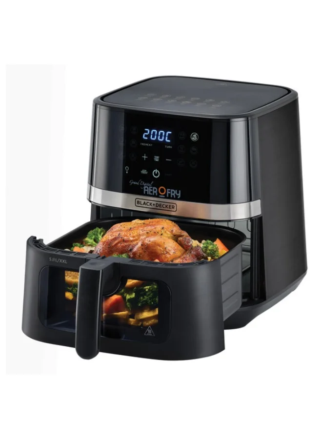BLACK+DECKER 12-in-1 Digital Air Fryer, 8.5L/2Kg Capacity, Rapid Hot Air Circulation for Frying, Grilling, Baking and Broiling, Brushed Matte Finish, Viewing Window - 5.8 L 1800 W AF5800-B5 Black