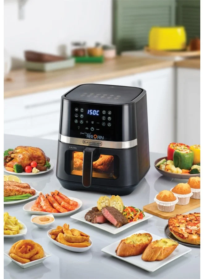 BLACK+DECKER 12-in-1 Digital Air Fryer, 8.5L/2Kg Capacity, Rapid Hot Air Circulation for Frying, Grilling, Baking and Broiling, Brushed Matte Finish, Viewing Window - 5.8 L 1800 W AF5800-B5 Black