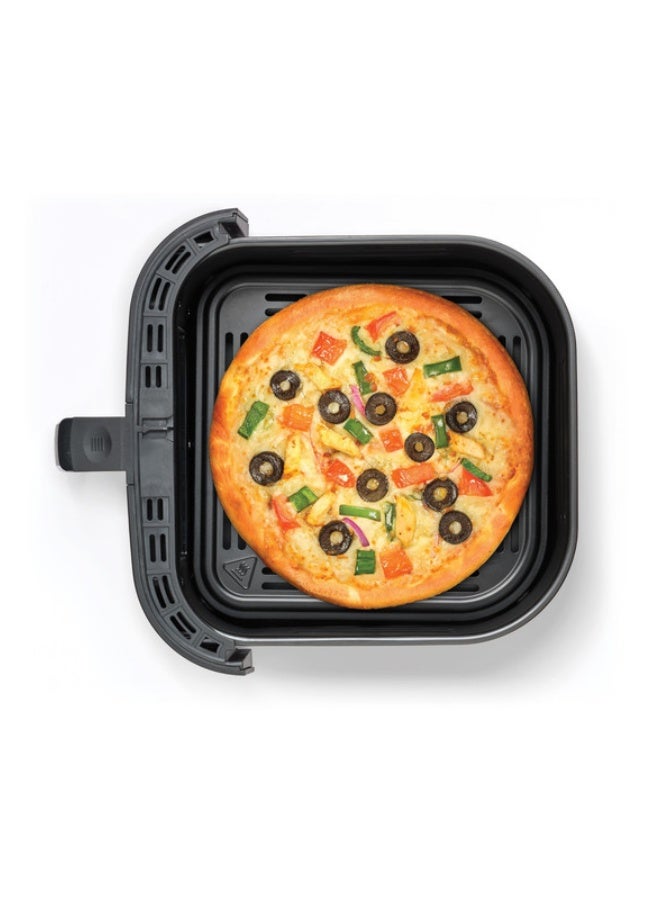 الهوائي الرقمي 12 في 1، سعة 8.5 لتر/2 كجم، دوران الهواء الساخن السريع للقلي، والشواء، والخبز، والشوي، تشطيب غير لامع، نافذة عرض 5.8 L 1800 W AF5800-B5 أسود/فضي