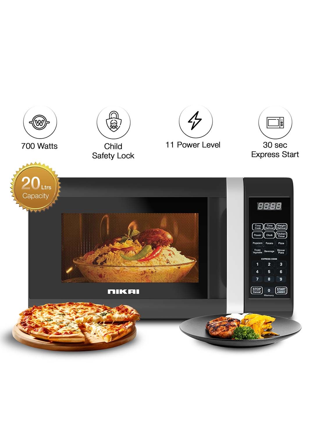 Microwave Oven, Digital Touch Control, Child Safety-Lock, 10/11 Power Levels And 6 Auto Menus, Cooking End Signal, Touch Control Panel, Convenient Pull Hand Door 20 L 700 W NM02010DBX Black 