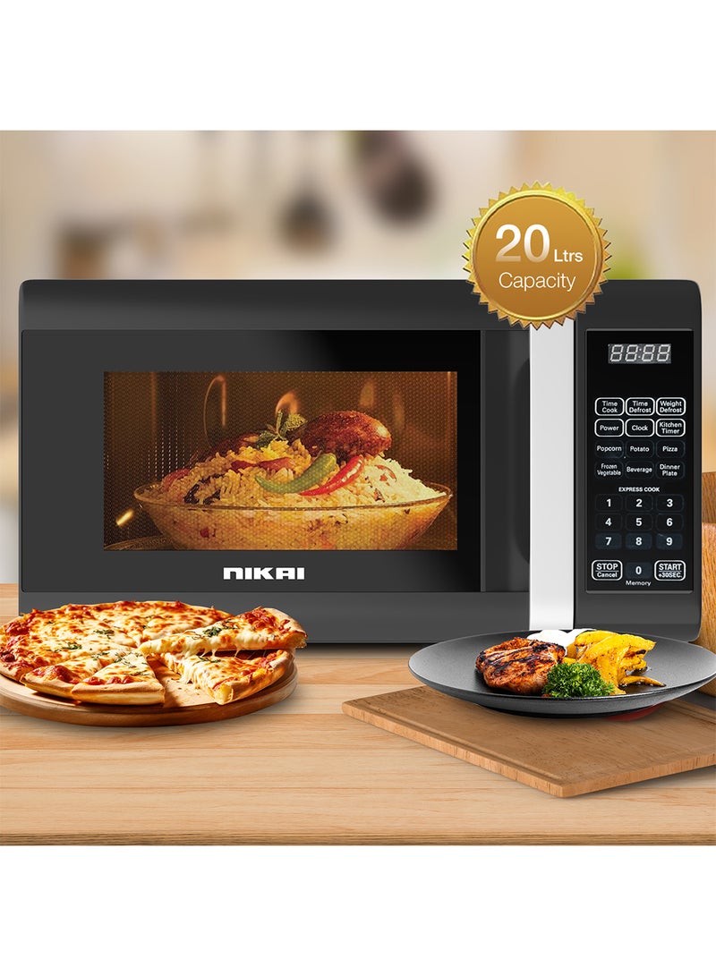 NIKAI Microwave Oven, Digital Touch Control, Child Safety-Lock, 10/11 Power Levels And 6 Auto Menus, Cooking End Signal, Touch Control Panel, Convenient Pull Hand Door 20 L 700 W NM02010DBX Black - Image 1