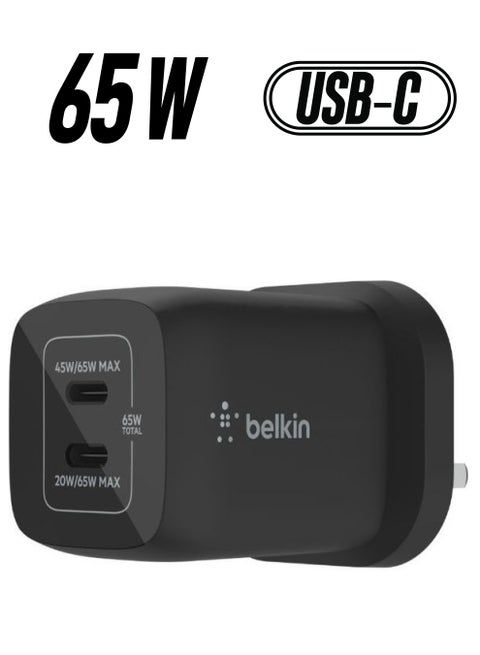 65W Dual USB Type C Wall Charger With GaN Technology   Fast ChargIng Power Delivery 3.0   Compatible With iPhone iPad MacBook Samsung Galaxy Pixel And More   Black Black