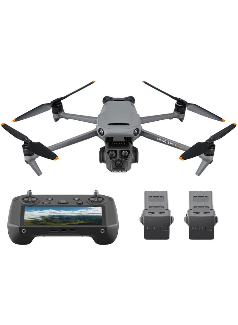 دي جي آي - Mavic 3 Pro Cine مع RC Pro، طائرة بدون طيار رائدة ثلاثية الكاميرا، دعم Apple ProRes ثلاثي الكاميرا مع مساحة تخزين 1 تيرابايت، 3 بطاريات طيران، معتمدة من MOIAT - إصدار الإمارات العربية المتحدة مع دعم الضمان الرسمي - Image 1
