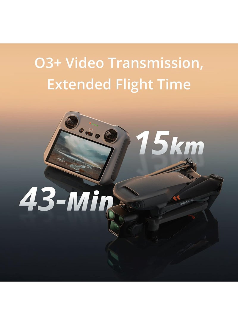 دي جي آي - Mavic 3 Pro Cine مع RC Pro، طائرة بدون طيار رائدة ثلاثية الكاميرا، دعم Apple ProRes ثلاثي الكاميرا مع مساحة تخزين 1 تيرابايت، 3 بطاريات طيران، معتمدة من MOIAT - إصدار الإمارات العربية المتحدة مع دعم الضمان الرسمي - Image 1