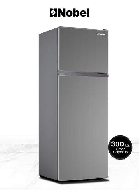 300 L Gross / 213 L Net, Double Door Refrigerator, Defrost, R600a Refrigerant, 3 Star Esma,  Temperature Control, Inside Light, Outside Condenser, Vegetable Crisper, Glass Shelfs, Egg Tray and Bottle racks NR300SI Inox Colour