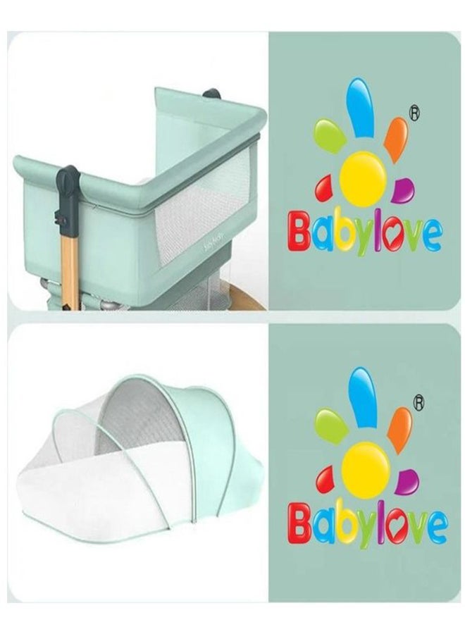 Baby love Portable Movable Foldable Solid Wood Cradle  Multifunctional-Green 33-602-12G  - Image 5