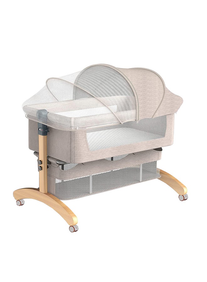 Baby love Multifunctional Portable Movable Foldable Solid Wood Cradle, Beige, 33-602-11B  - Image 1