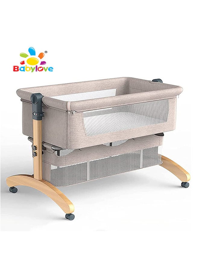 Baby love Multifunctional Portable Movable Foldable Solid Wood Cradle, Beige, 33-602-11B  - Image 2