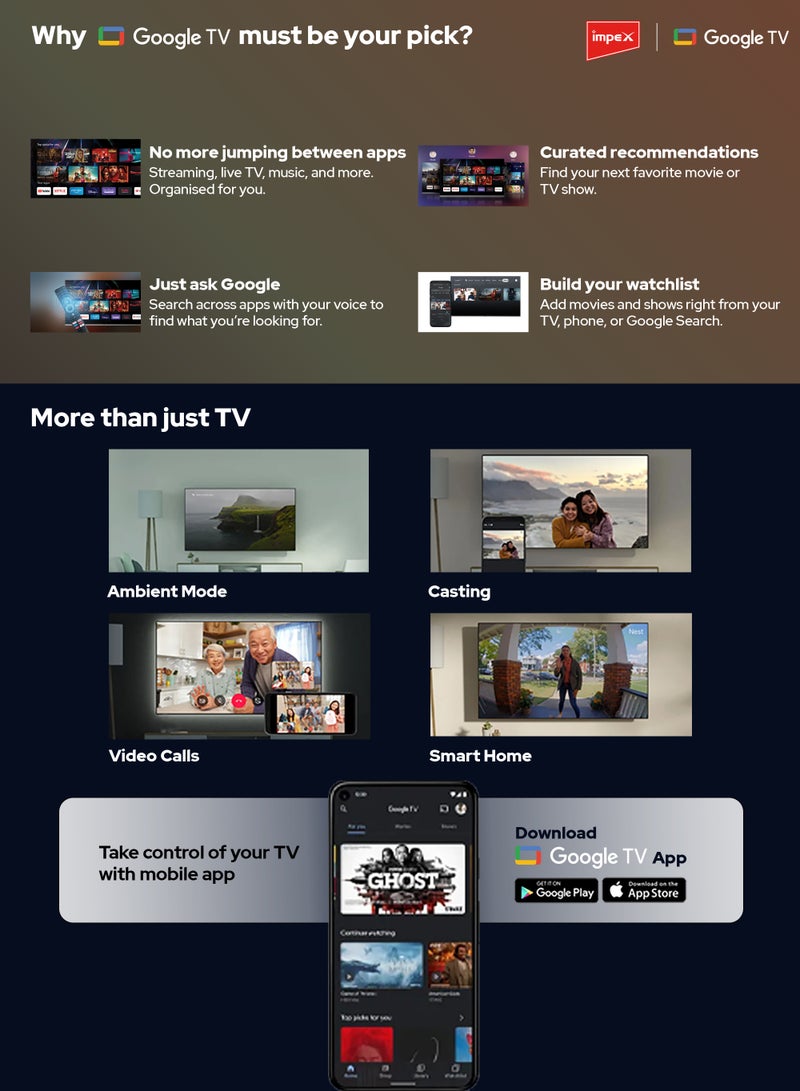 إمبكس تلفزيون 55 بوصة 4K UHD ذكي جوجل LED EvoQ 55S4RLC2 أسود EvoQ 55S4RLC2 أسود - Image 4