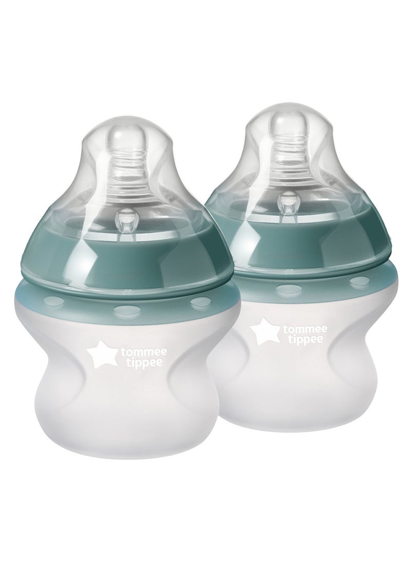 tommee tippee - Pack Of 2 Closer To Nature Soft Feel Silicone Baby Bottles, Slow Flow Breast-Like Teat 0 Months+ 150  ml Clear - Image 1