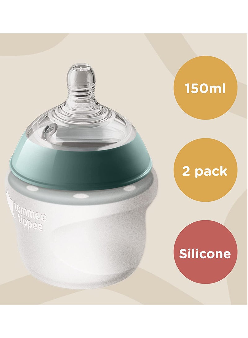 tommee tippee - Pack Of 2 Closer To Nature Soft Feel Silicone Baby Bottles, Slow Flow Breast-Like Teat 0 Months+ 150  ml Clear - Image 1