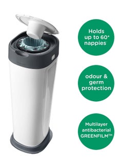 tommee tippee Twist And Click Sangenic XL Nappy Bin, Holds up to 60 Nappies, Eco-Friendlier System, 76cm Tall, Includes 1x Refill Cassette with Sustainably Sourced Antibacterial Greenflim  - Image 3