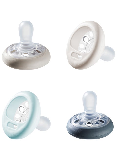 Pack Of 4 Breast-Like Soother Skin-Like Texture Symmetrical Orthodontic Design, 0-6 Months Dummies For Boy