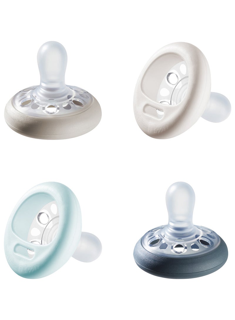 تومي تيبي - Pack Of 4 Breast-Like Soother Skin-Like Texture Symmetrical Orthodontic Design, 0-6 Months Dummies For Boy - Image 1