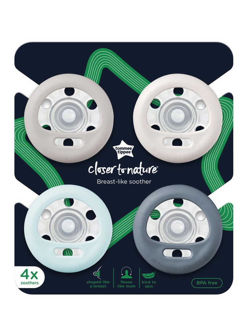 تومي تيبي - Pack Of 4 Breast-Like Soother Skin-Like Texture Symmetrical Orthodontic Design, 0-6 Months Dummies For Boy - Image 1