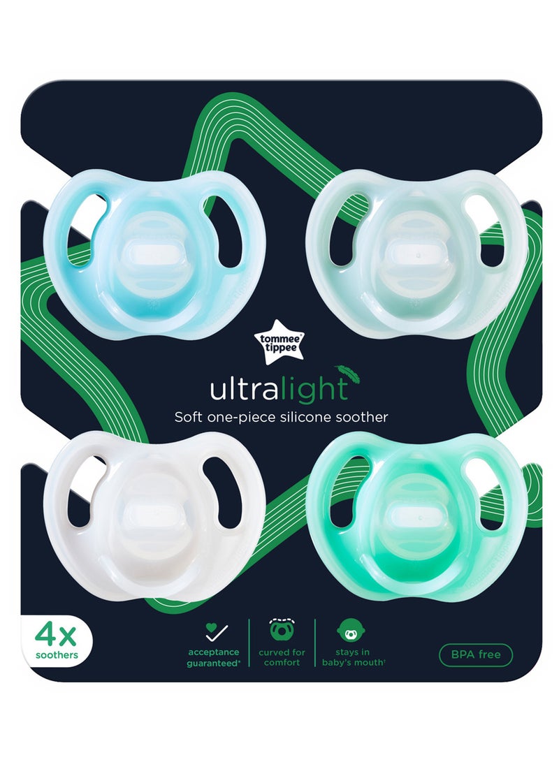 تومي تيبي Pack Of 4 Ultra-Light Silicone Pacifiers, Symmetrical Orthodontic Design, 0 - 6 Months  - Image 2
