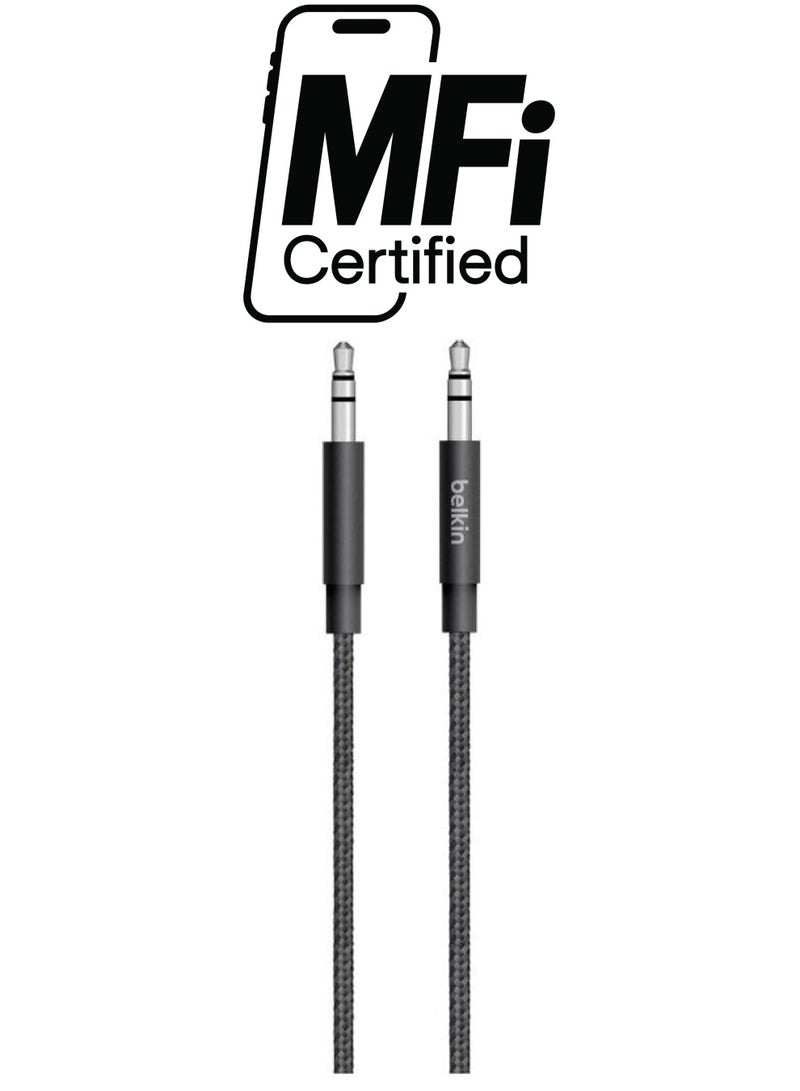 belkin Mixit 1.2mm 4FT  Braided Aux Cable Male To Male Lead Auxiliary Jack For iPhone Samsung Car Home Stereos Headphones Speaker Black  - Image 1