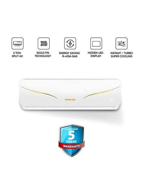 2 Ton Rotary Split AC, Energy Efficient Cooling Air Conditioner with T3 Tropical Rotary Compressor, R410 Gas, 4 Way Swing, 24000 BTU AC, Gold Fin technology, Auto Restart, Best for Home & Office use NSAC24131N25IN/24A White