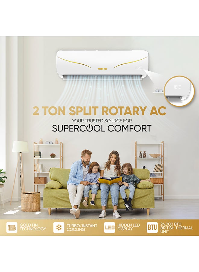NIKAI 2 Ton Rotary Split AC, Energy Efficient Cooling Air Conditioner with T3 Tropical Rotary Compressor, R410 Gas, 4 Way Swing, 24000 BTU AC, Gold Fin technology, Auto Restart, Best for Home & Office use NSAC24131N25IN/24A White  - Image 2