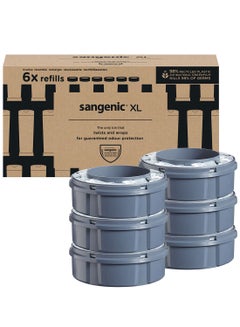 tommee tippee Pack Of 6 Twist And Click Sangenic XL Nappy Bin Refill Cassettes, Sustainably Sourced Antibacterial Greenflim, Grey  - Image 1