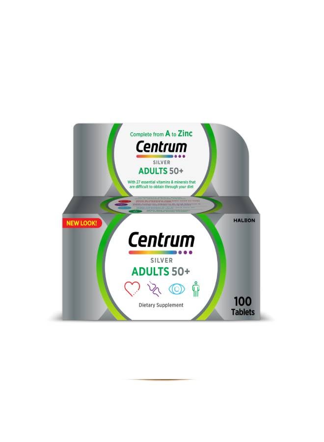 سنتروم سيلفر 50+ مع لوتين – مكمل متعدد الفيتامينات والمعادن – 100 قرصًا - Image 1