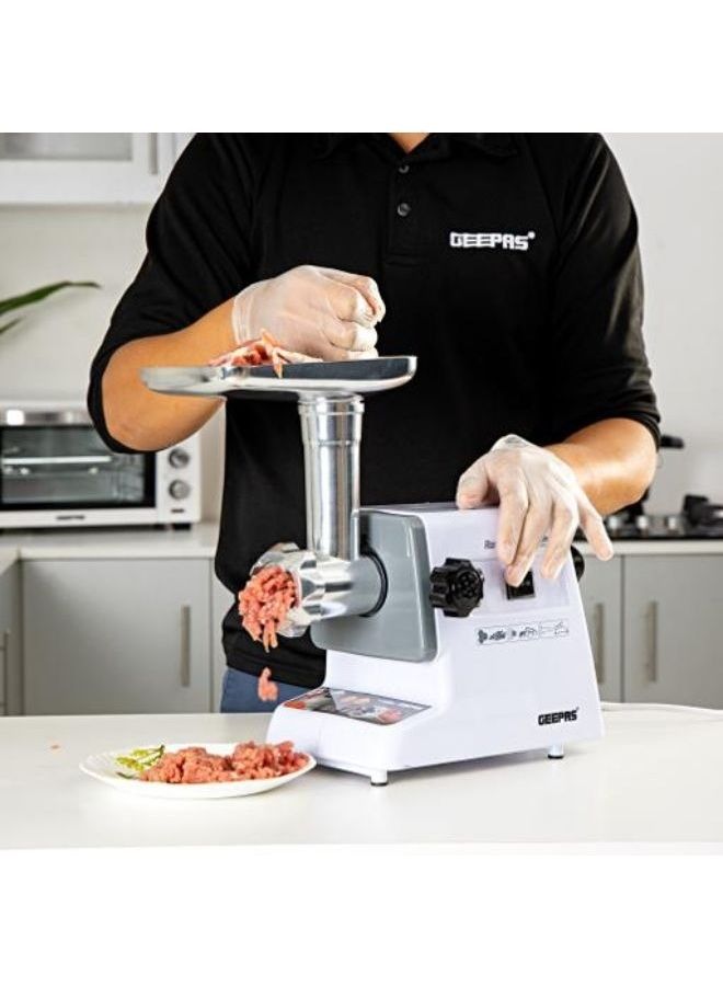 جيباس مفرمة لحم كهربائية مع مفرمة ، ألواح تقطيع معدنية ، ملحقات ، تروس معدنية ، شفرة من الفولاذ المقاوم للصدأ ، سعة 1 كجم ، 2000 وات - أبيض / أسود / فضي / - GMG767 1 kg 2000 W GMG767BS ابيض - Image 3