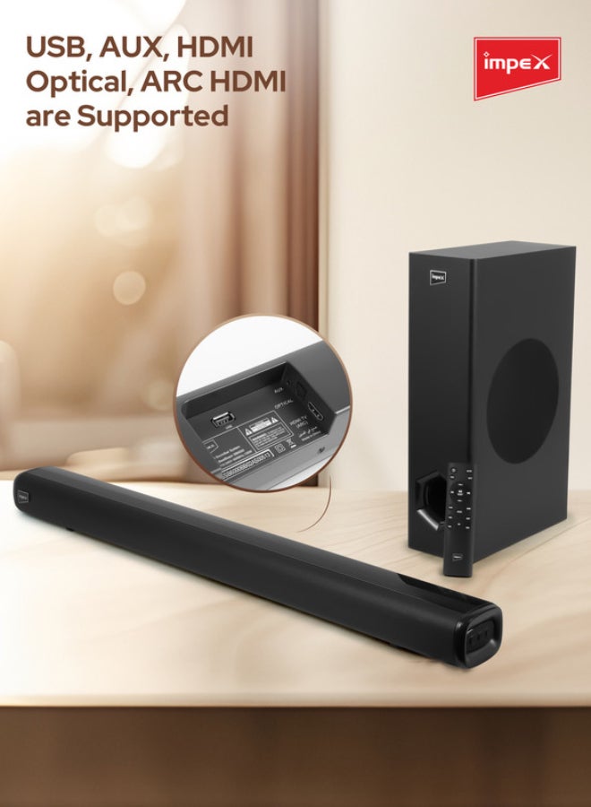 Impex Beat Beam SB 6000 2.1 Channel Wireless Soundbar with 6.5" Subwoofer 80W Output (8000W PMPO) Bluetooth 5.0, HDMI ARC, Optical Input, USB, AUX, LED Display & Remote Control SB 6000 Black - Image 5