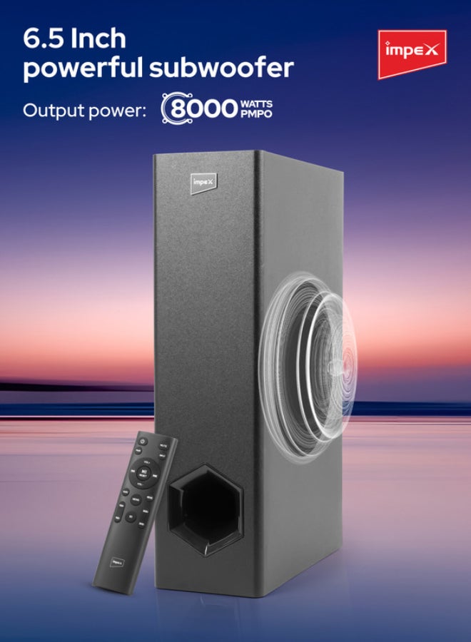 Impex Beat Beam SB 6000 2.1 Channel Wireless Soundbar with 6.5" Subwoofer 80W Output (8000W PMPO) Bluetooth 5.0, HDMI ARC, Optical Input, USB, AUX, LED Display & Remote Control SB 6000 Black - Image 4