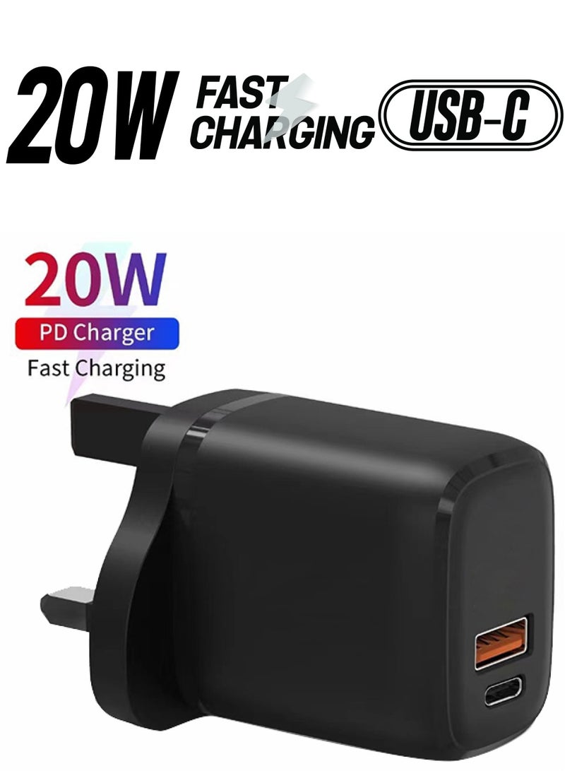 OFFBEAT - Ace Duo Charger 20W Power Adapter with Dual Port (USB-A + PD Type C), Fast Charging, Short circuit protection, Overcharging protection, ABS Fireproof material Black - Image 1