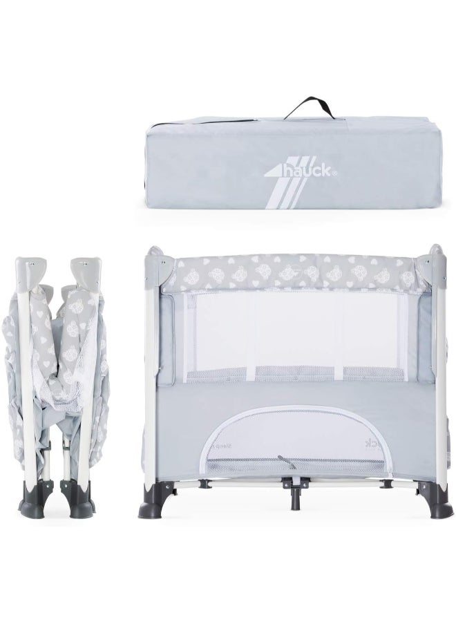 hauck - Bedside Crib Sleep N Care Plus, Co - Sleeper For New Born Babys From Birth Up To 9 Kg, Lowerable Side Part, Wheels, Toy Pockets, Storage Compartment, Foldable, Transport Bag, Teddy Grey - Image 1