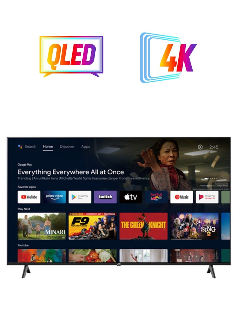 JVC - 75-Inch Edgeless 4K QLED Official Google Certified Android Smart TV With Dolby Vidion.Atmos, Chrome Cast Built In and "OK GOOGLE" Voice Remote - LT-75NQ7115 Black - Image 1