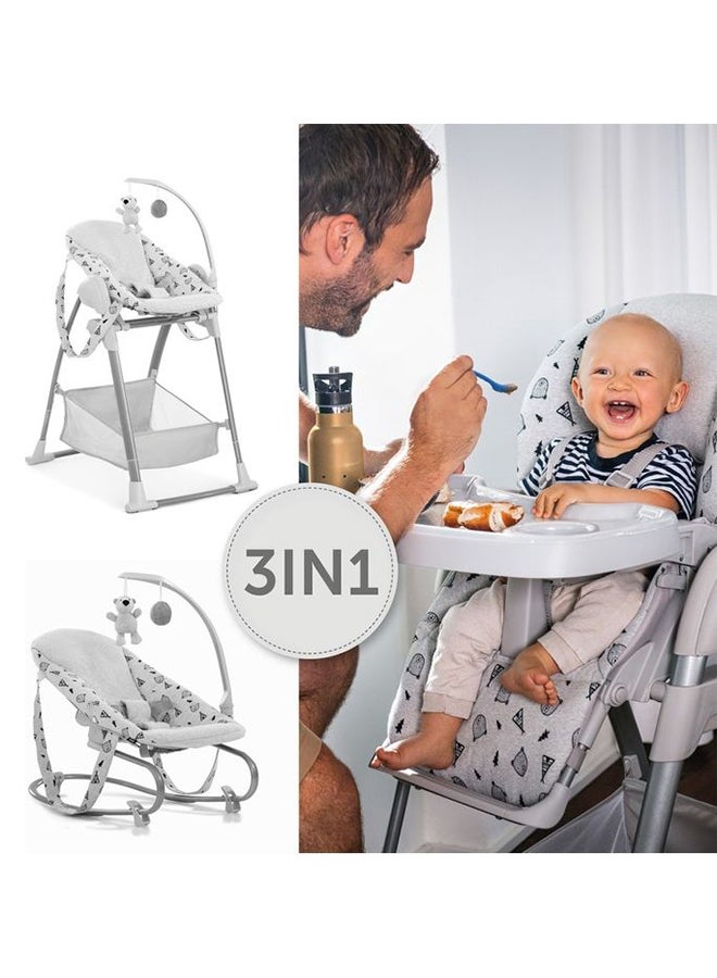 hauck - Sit N Relax 3-In-1 includes Baby Bouncer and High Chair, Compact & Foldable, with Plush Toys, Grey 0M+ - Image 1