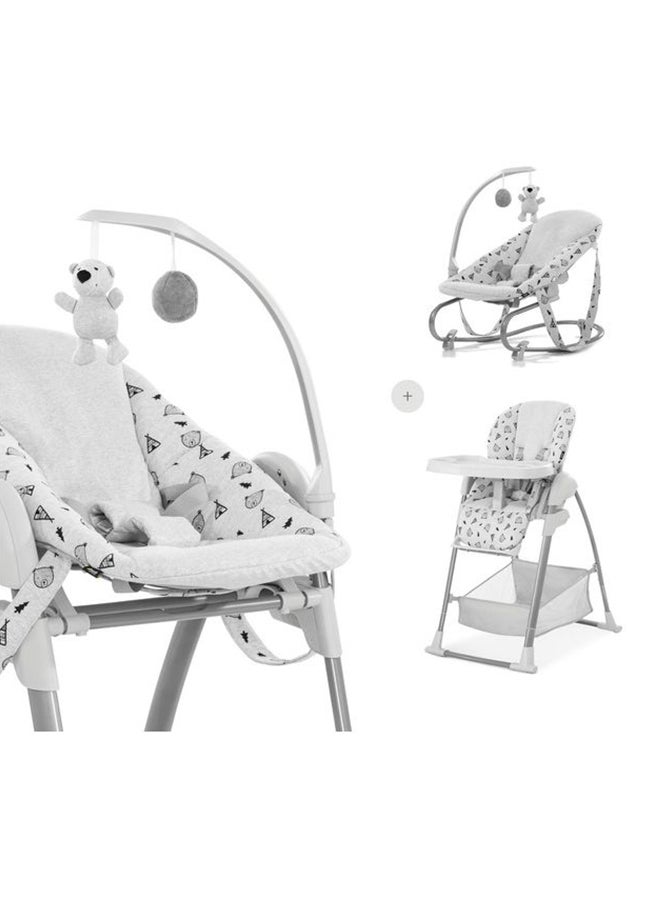 hauck - Sit N Relax 3-In-1 includes Baby Bouncer and High Chair, Compact & Foldable, with Plush Toys, Grey 0M+ - Image 1