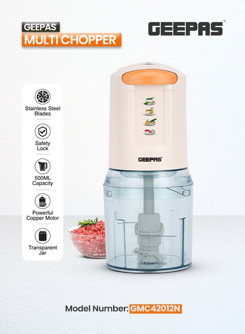 Electric Multipurpose Chopper With 4 Stainless Steel Blades 500 ml 400 W GMC42012N White/Gold