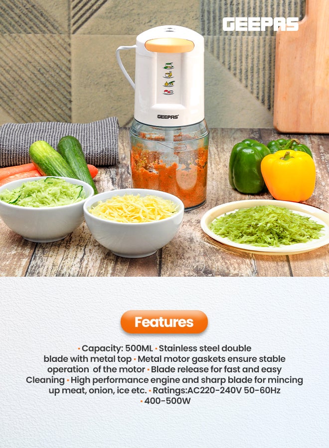 Electric Multipurpose Chopper With 4 Stainless Steel Blades 500 ml 400 W GMC42012N White/Gold