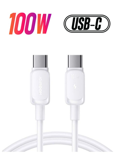 100W Power Delivery PD Fast Charge Cable USB C To USB C Compatible For iPad Mini 6 MacBook Pro 2021 14 16 Inch MacBook Air iPad Pro 12.9 Inch Samsung S23 Plus Huawei P40 1.2 Meter White