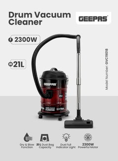 Drum Vacuum Cleaner With Powerful Dry & Blow Function, Anti-Rust Metallic Body 21 L 2300 W GVC19018 Black/Maroon - pnsku/N53406013A/45/_/1723479019/7fbce14e-05c4-477d-a261-8f9f4330a358