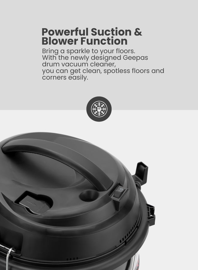 GEEPAS Drum Vacuum Cleaner With Powerful Dry & Blow Function, Anti-Rust Metallic Body 21 L 2300 W GVC19018 Black/Maroon  - Image 3