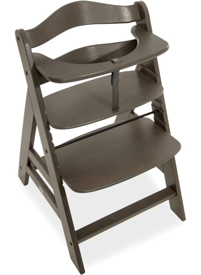 hauck - High Chair Alpha+ Fsc Certified Beechwood, Wooden Highchair From 6 Months Up To 90 Kg, Toddler High Chair Incl. Crotch Strap In Leatherette 5 - Point Harness Bumper Bar - Charcoal - Image 1