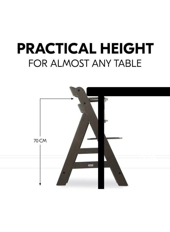 hauck - High Chair Alpha+ Fsc Certified Beechwood, Wooden Highchair From 6 Months Up To 90 Kg, Toddler High Chair Incl. Crotch Strap In Leatherette 5 - Point Harness Bumper Bar - Charcoal - Image 1