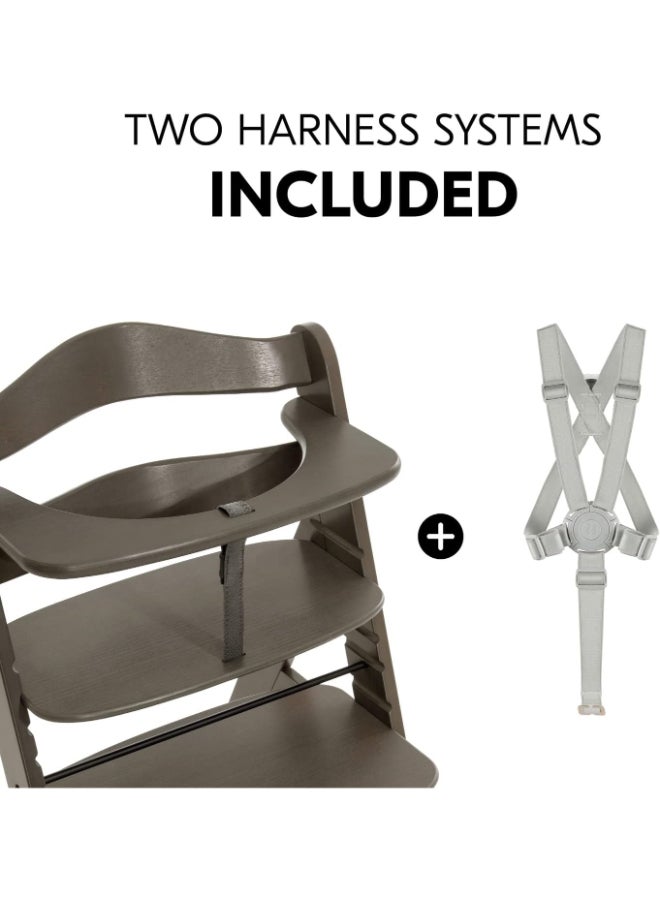 hauck - High Chair Alpha+ Fsc Certified Beechwood, Wooden Highchair From 6 Months Up To 90 Kg, Toddler High Chair Incl. Crotch Strap In Leatherette 5 - Point Harness Bumper Bar - Charcoal - Image 1