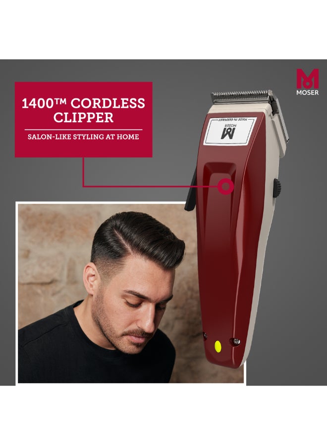 MOSER - 1400 Cordless Professional Hair Clipper For Men (Made In Germany) | High-Grade Stainless Steel Blade Set | Multiclick Adjustment | 3-Hour Battery Life And Fast Charging (1430-0150) Burgundy - Image 1