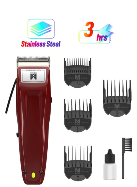 1400 Cordless Professional Hair Clipper For Men (Made In Germany) | High-Grade Stainless Steel Blade Set | Multiclick Adjustment | 3-Hour Battery Life And Fast Charging (1430-0150) Burgundy