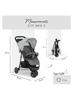 hauck Citi Neo 3 Pushchair, Grey Lightweight 3 Wheeled Stroller (Only 7.5Kg), Compact And One Hand Folding, With Raincover  - Image 3