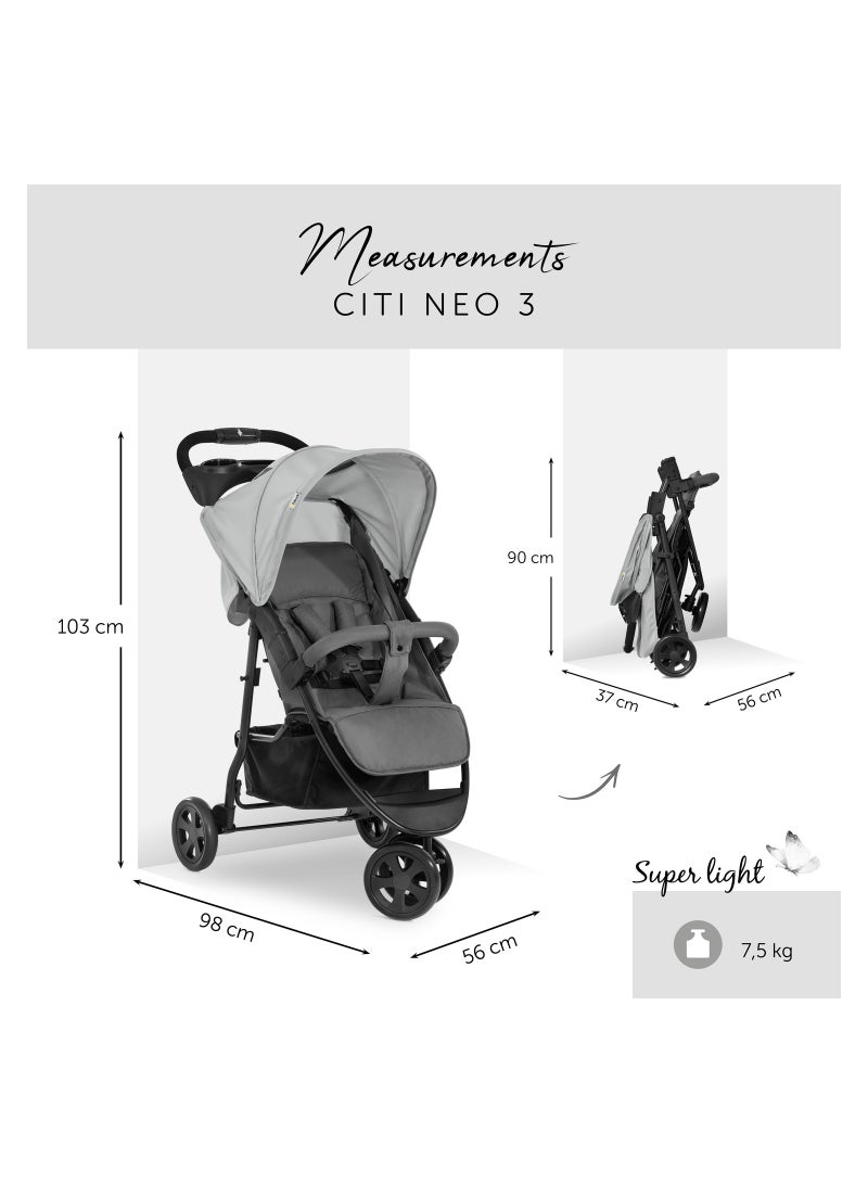 hauck - Citi Neo 3 Pushchair, Grey Lightweight 3 Wheeled Stroller (Only 7.5Kg), Compact And One Hand Folding, With Raincover - Image 1
