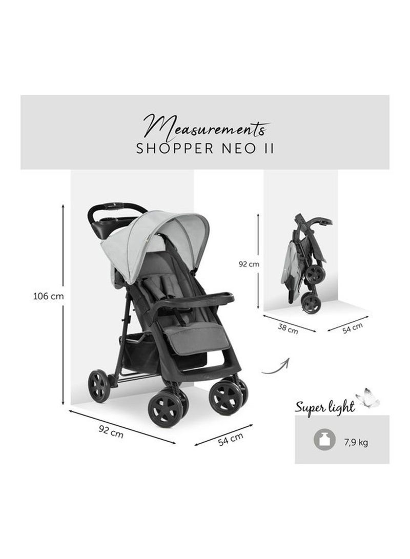 hauck - Shopper Neo 2 Pushchair, Grey Lightweight Travel Stroller (Only 7.9Kg), Compact And One Hand Folding, With Raincover - Image 1