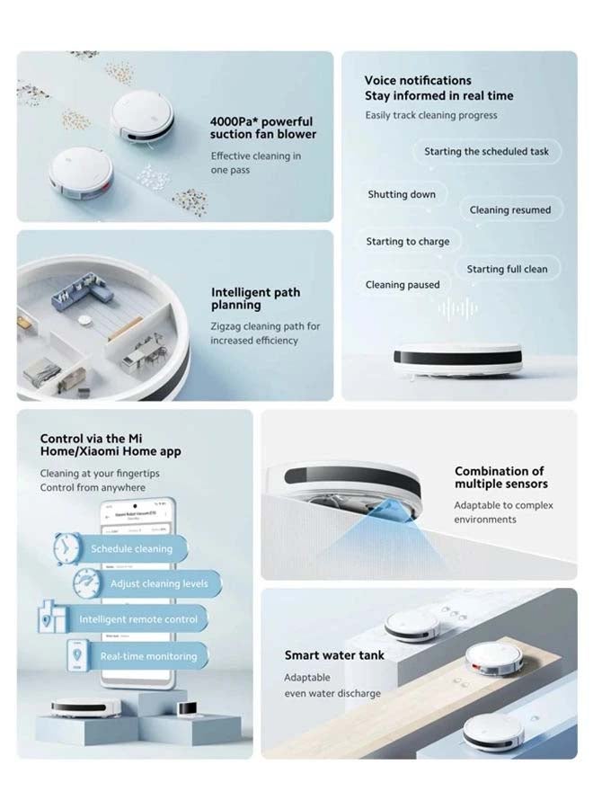 Xiaomi - Robot Vacuum E10 | Slim Powerful Suction Fan Blower- 4000pa | High-efficiency filtration | with a 2600mAh Battery capacity | Remote control via Xioami Home App Control 35 W BHR6917EN/E10/B112 White - Image 1