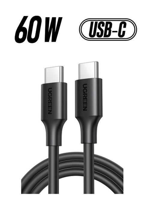 60W USB C to USB C Cable 1M PD 3.0 3A Fast Charging Cord Type C Cable Compatible With iPhone 16 15 Series MacBook Pro iPad Pro Samsung Galaxy S24 S23 Ultra Z Fold OPPO Honor OnePlus Huawei Black