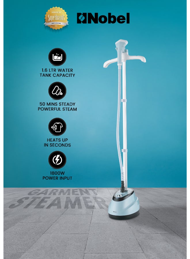نوبل مكواة بخار للملابس مع عمود تلسكوبي قابل للتعديل، تدفق بخار 35 جرام/الدقيقة وتسخن خلال 45 ثانية فقط - Image 1